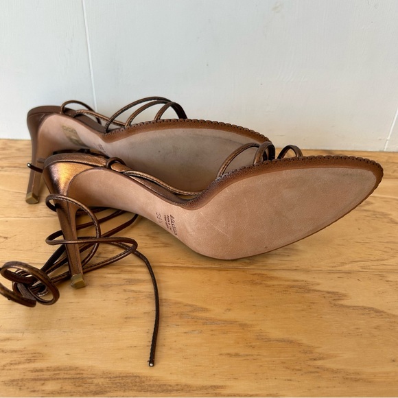 MaxMara Strappy Heeled Leather Sandals in Bronze 38 1/2 or 8.5  Ankle Wrap Ties - Picture 5 of 6